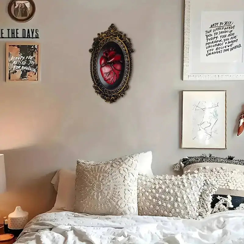 Resin Heart Wall Art Decor Gothic Style Wall Panels for Living Room & Halloween