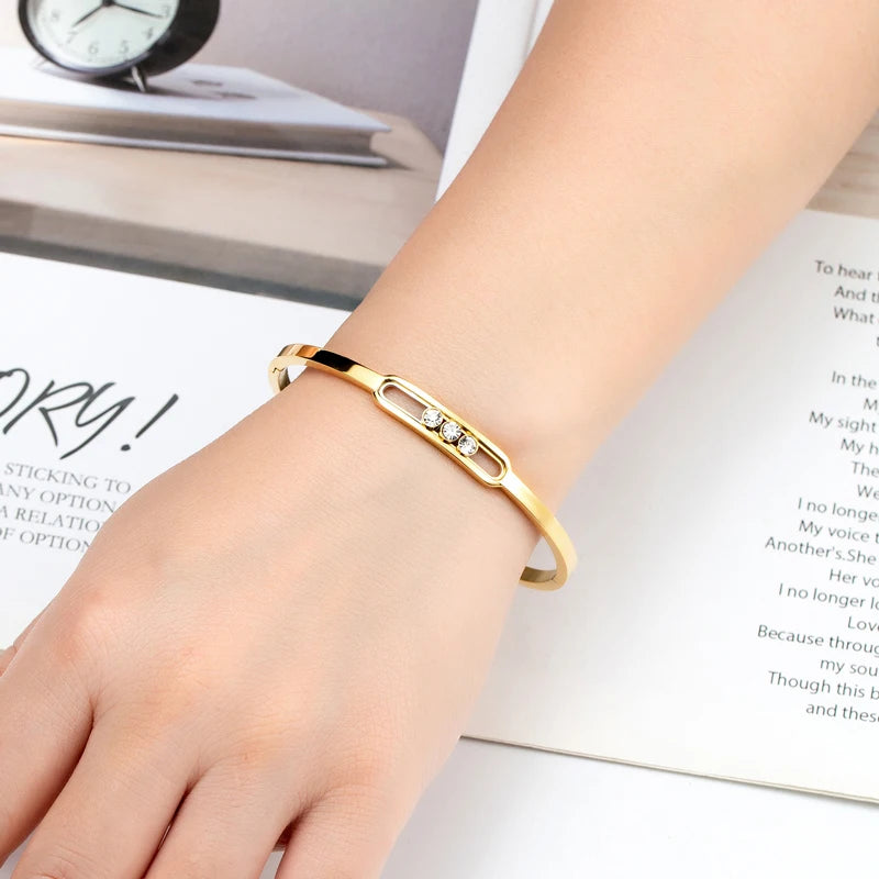 Elegant Stainless Steel Zircon Bangle for Women Wedding Gift Jewelry