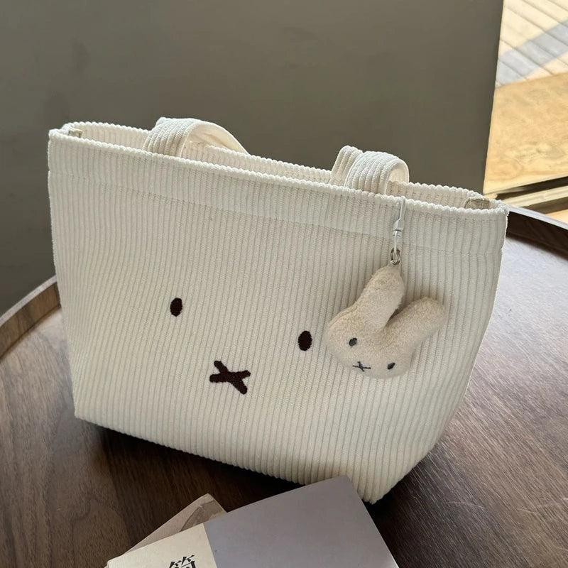 Cute Cartoon Rabbit Handbag with Corduroy Storage Bag for Cosmetics & Travel