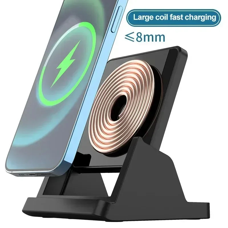 Wireless Charging Stand Dock for iPhone, Samsung, Xiaomi - Fast 15W, Removable Vertical & Horizontal Holder