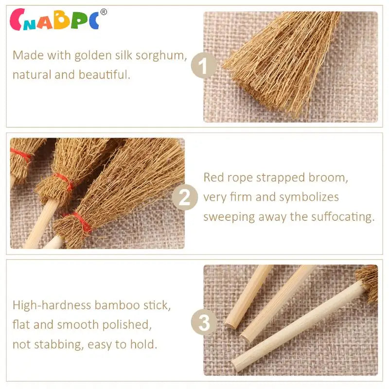 Mini Broom Set for Halloween Decorations - Hanging Witch Broom Props, 5 or 10 Pieces