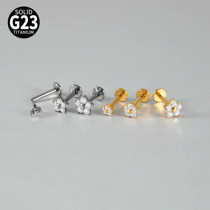 Titanium Flower Lip Stud Earrings 16G Cartilage Helix Tragus Piercing
