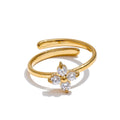 Adjustable Stainless Steel Flower Ring with Cubic Zirconia for Women - Shiny Finger Jewelry