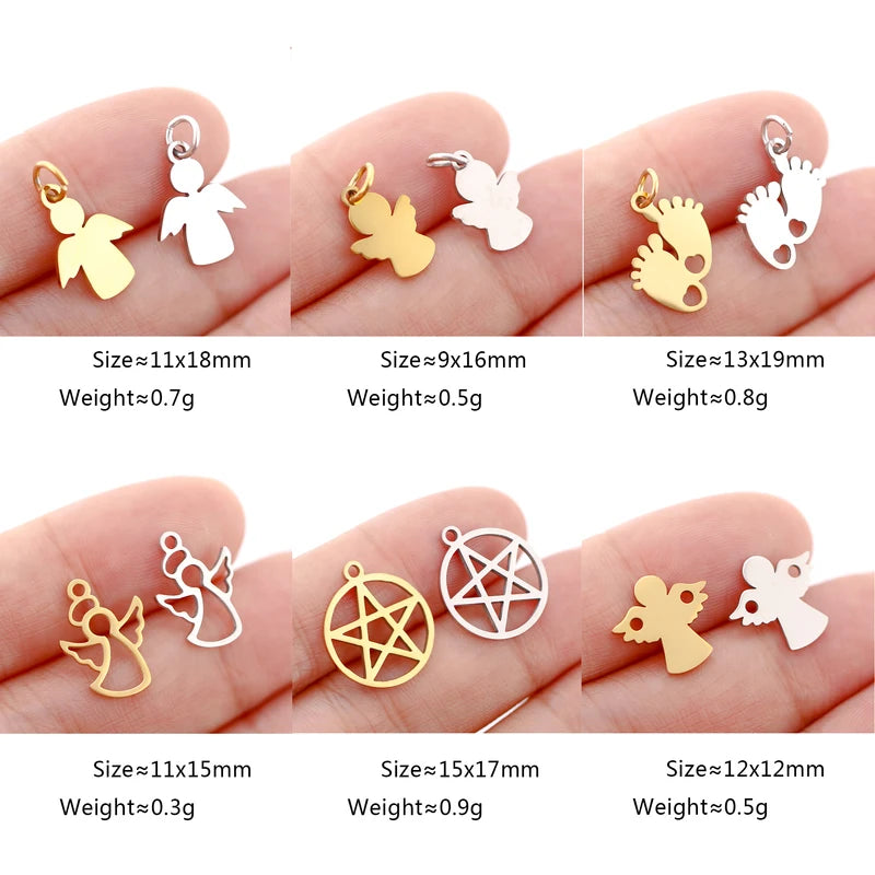 Stainless Steel Baby Foot & Angel Charms Set for DIY Jewelry Making - 5 Pieces