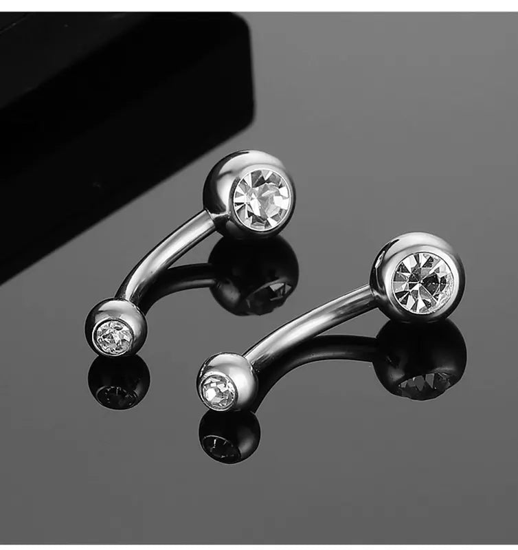 Double Belly Button Rings Stainless Steel Navel Piercing Jewelry with Crystal Rhinestones Women Girls