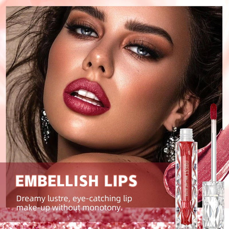 Shiny Glitter Liquid Lipstick - Waterproof Long Lasting Lip Gloss with Diamond Effect