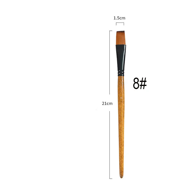 Flat Paint Brush Set for Oil Watercolor Acrylic Art Supplies - Wooden Handle Nylon Hair
