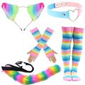 Role Playing Costume Set with Stripes Furry Tail Gloves Socks for Halloween
