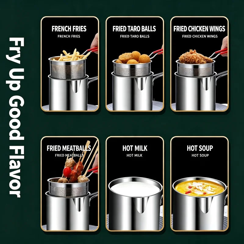 Stainless Steel Deep Fryer Pot 3.2 Quart with Basket & Lid Food Grade Kitchen Tool
