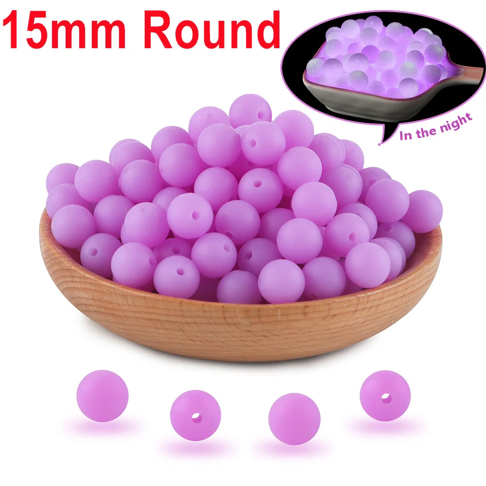 Glow In The Dark Silicone Beads 12/15MM Round Luminous Jewelry Making Supplies - 50Pcs