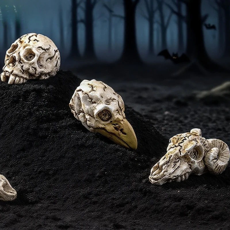 Mini Halloween Crow Animal Skull Ghost Ornaments - 3 Pack for Home & Party Decor