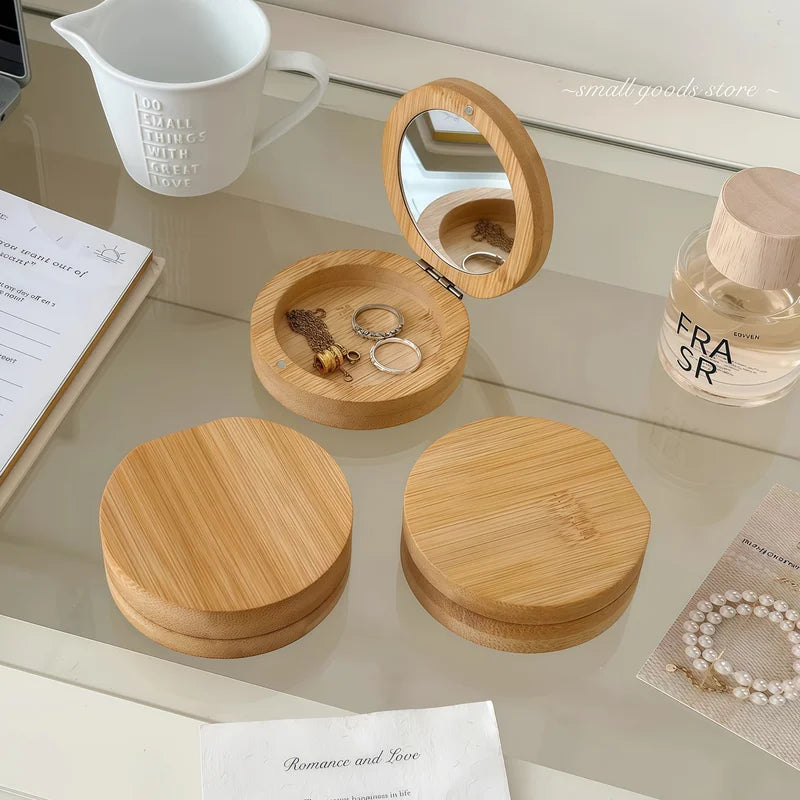 2pcs Wooden Makeup Mirror with Bamboo Frame - Stylish & Sturdy Vanity Mirrors