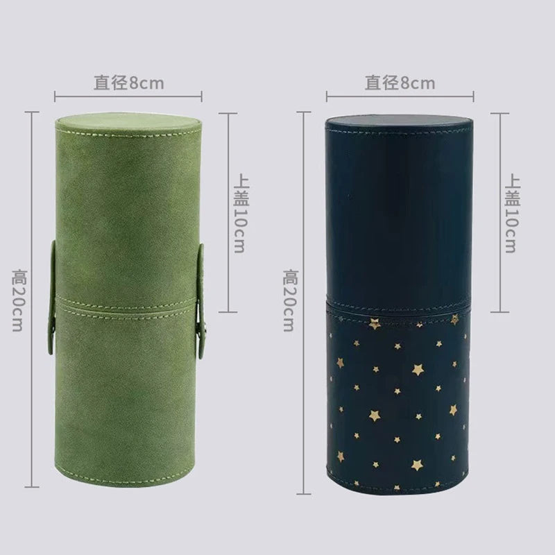Portable PU Leather Makeup Brush Cylinder Travel Cosmetic Bag Waterproof Dust-Proof