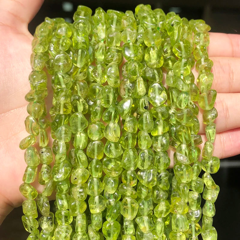 Natural Green Peridot Beads 6-8mm Irregular Stones for Jewelry Making 15 Inch