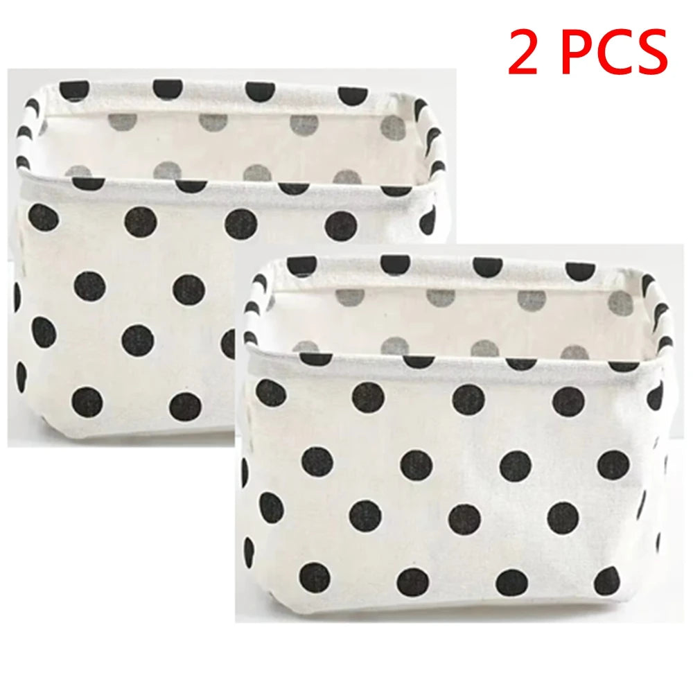 Black & White Polka Dots Storage Box with Handle - Modern Fabric Organizer