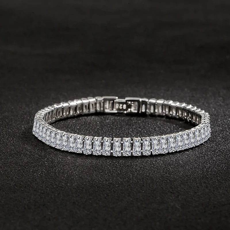 Elegant Sterling Silver Zircon Crystal Bracelet for Women Girls 18CM Jewelry