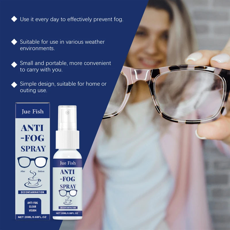 Eyeglass Anti-Fog Spray 20ml - Lens Cleaner & Scratch Remover, Waterproof & Gentle Formula