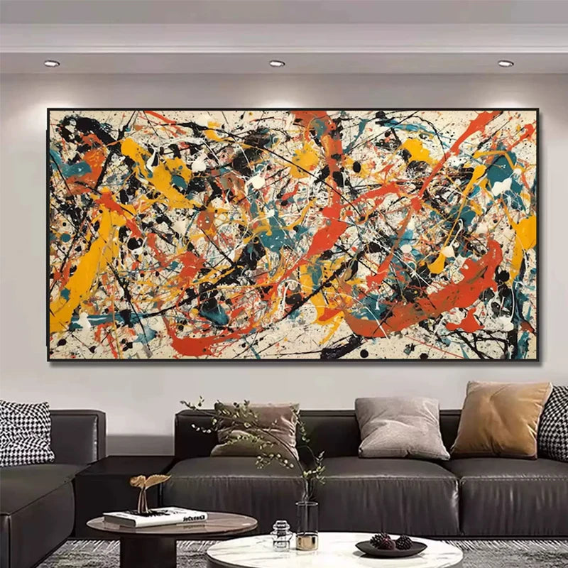 Abstract Pollock Style Hand-Painted Canvas Wall Art Large Bedroom Decor Unframed
