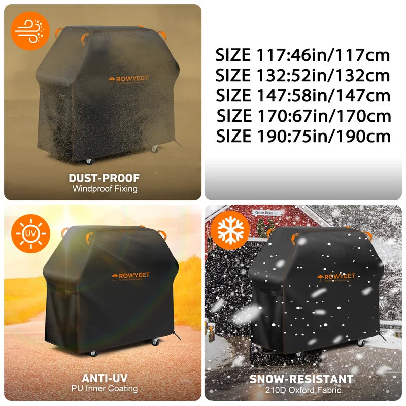 Waterproof Outdoor BBQ Grill Cover with Adjustable Hem for Weber Nexgrill and More
