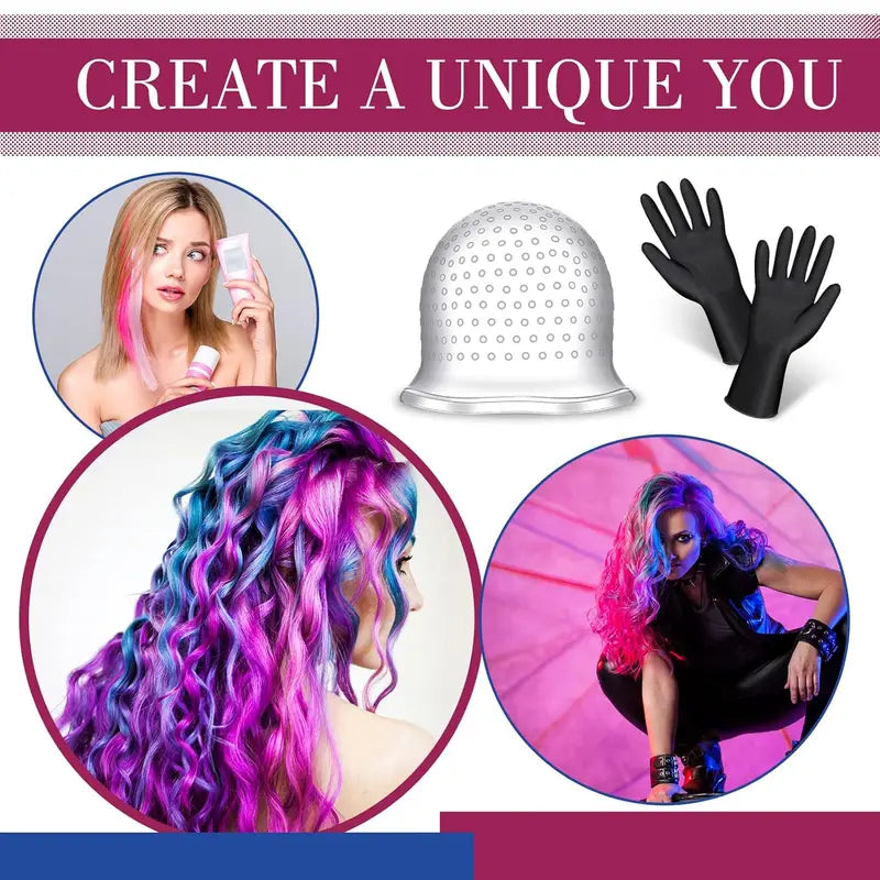 Hair Highlighting Kit with Silicone Pull-Through Cap for Hair Coloring - Unisex