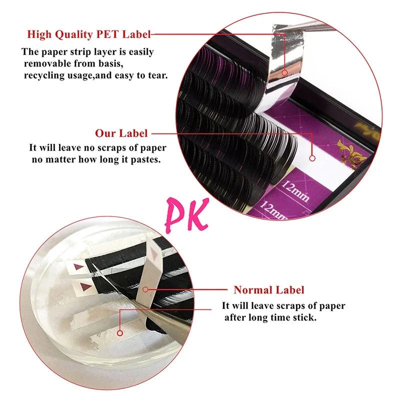 Eyelash Extension Mink False Lashes - Natural Curl, 16 Rows, Multiple Sizes & Thicknesses