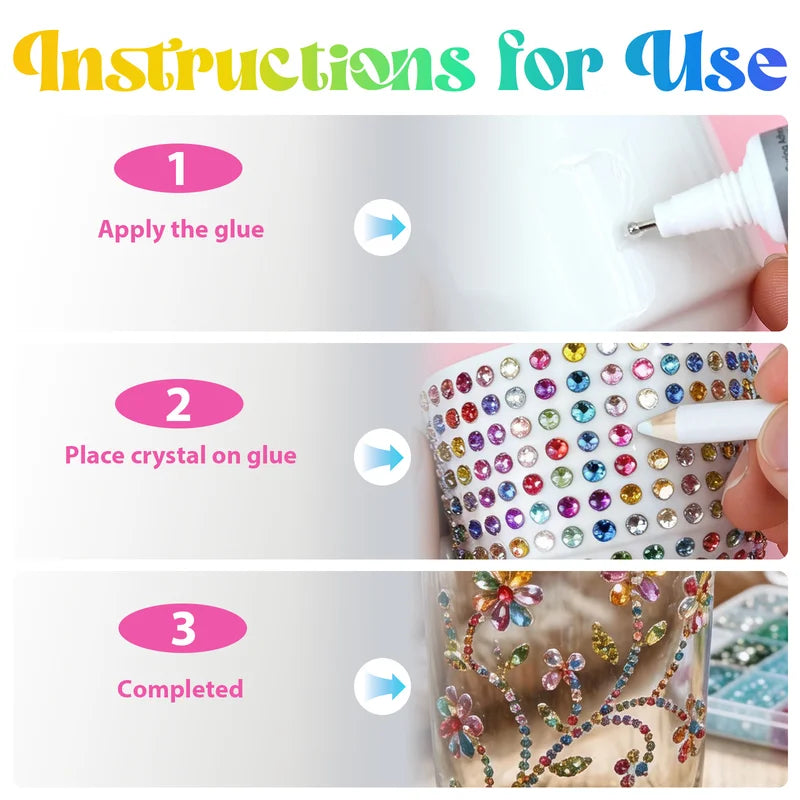 DIY Resin Rhinestone Nail Art Kit with Flatback Gems, Glue, and Pickup Pen