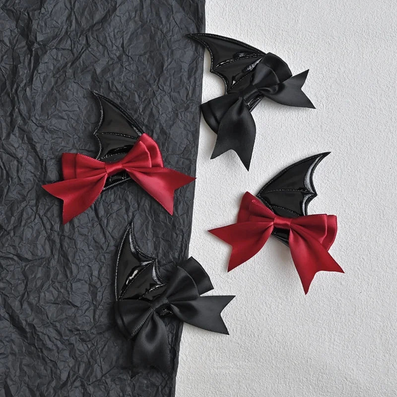 Halloween Devil Horn Bow Hair Clips & Bat Wing Hairpins for Cosplay
