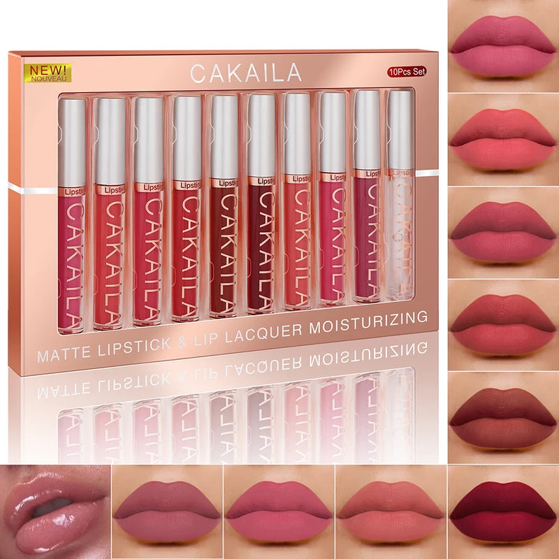 Matte Lipstick & Lip Gloss Set - Long-Lasting Waterproof Non-Fading