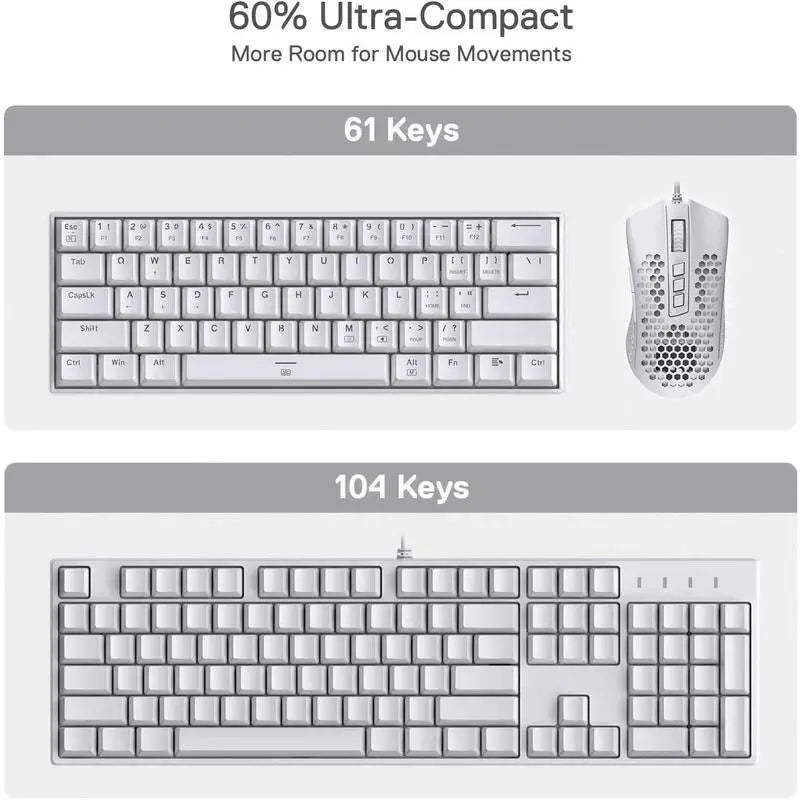 Redragon 60% Mechanical Gaming Keyboard RGB Wired 61 Keys Hot-Swappable