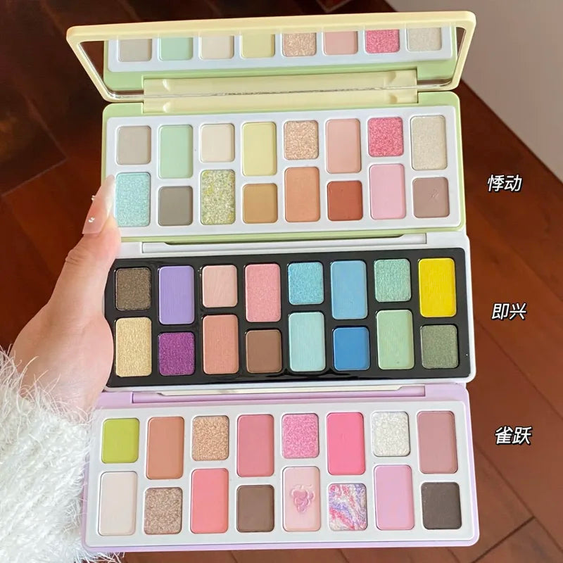 16-Color Eye Shadow Palette with Matte, Shimmer & Glitter Finishes - Highly Pigmented Powder Kit