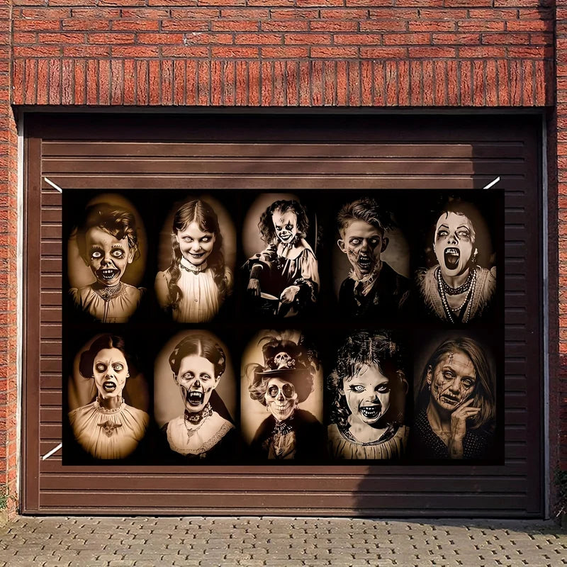 Halloween Gothic Background Cloth with Horror Portrait & Zombie Makeup Designs - Event Decoration Fabric