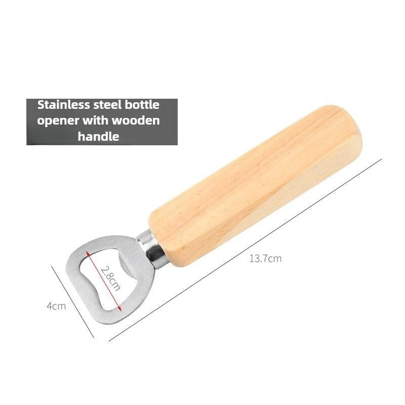 Stainless Steel Wooden Bottle Opener Set - Durable Barware for Home & Party