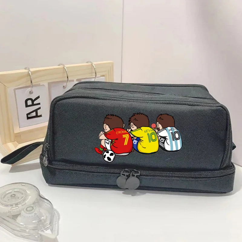 Football Star Pencil Case Large Capacity Multi-Layer Organizer for Students