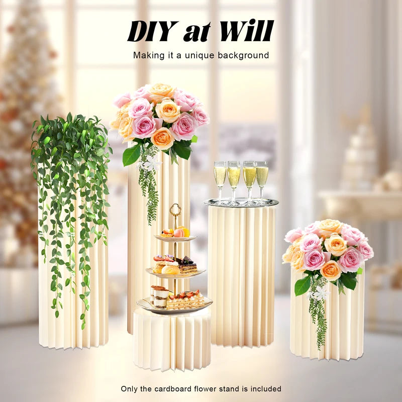 5-Piece Foldable Cardboard Flower Stand Set for Weddings & Parties, Supports 110 lbs