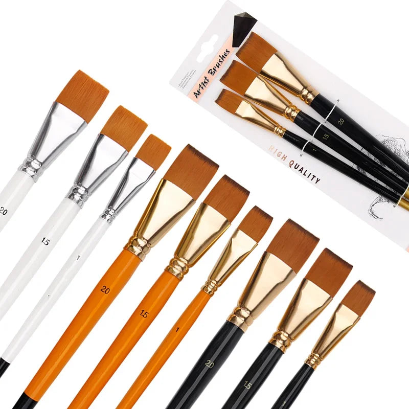 Oil Painting Brush Set 3pcs Large Flat Head Short Rod Nylon Watercolor Acrylic Art Supplies