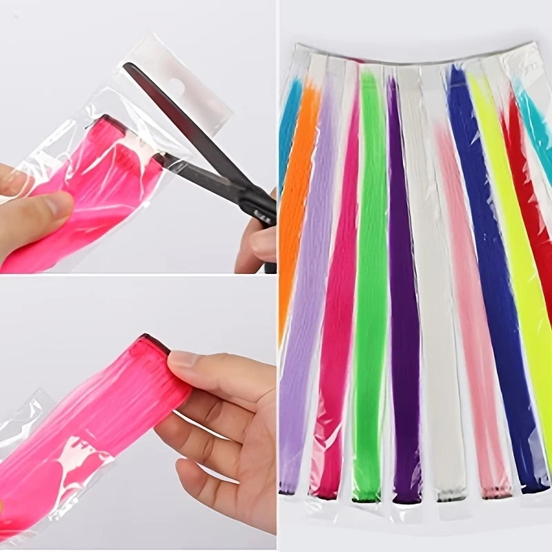20-Inch Synthetic Colorful Clip-In Hair Extensions Set - Long Straight Hairpieces for Women