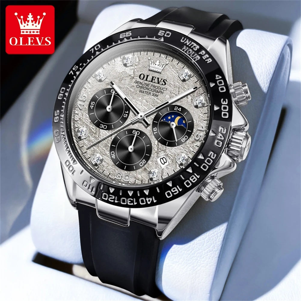 Men's Waterproof Quartz Sport Watch with Luminous Dial and Moon Phase