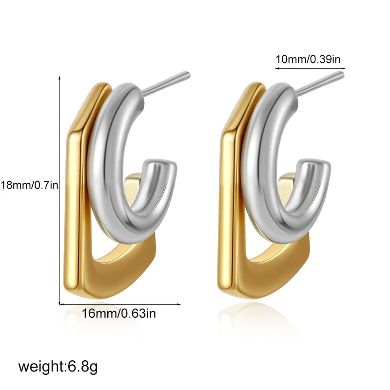 Geometric Double Round Stacking Earrings for Women Stainless Steel Dainty Jewelry