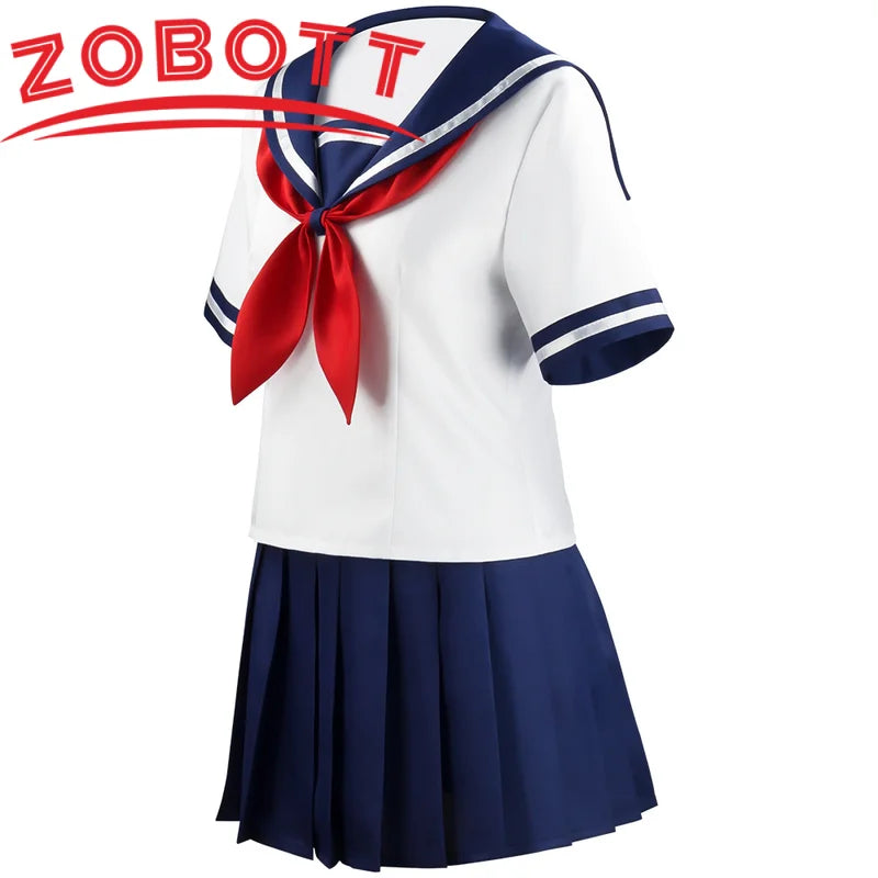 Halloween Cosplay Girl's Navy Blue Sailor Skirt Pantyhose & Black Leather Shoes Costume