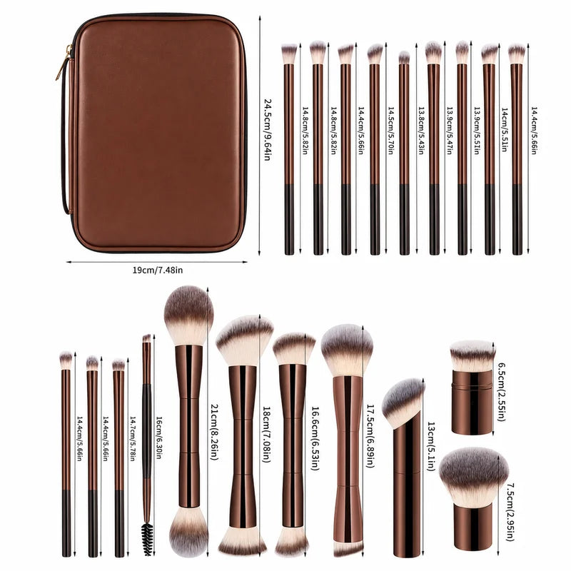 20Pcs Makeup Brush Set with Bag - Foundation, Blush, Powder & Eyeshadow Brushes