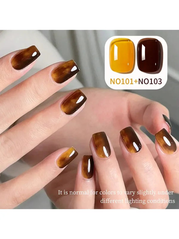 2-Pack 15ml Dual-Color Nail Gel Set Brown & Yellow - Nail Art Kit