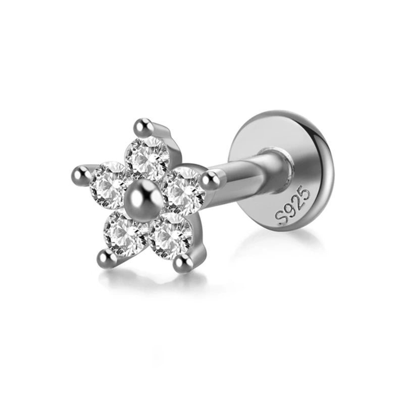 Sterling Silver Star Stud Earrings 5/6/8mm Cartilage Helix Piercing Jewelry