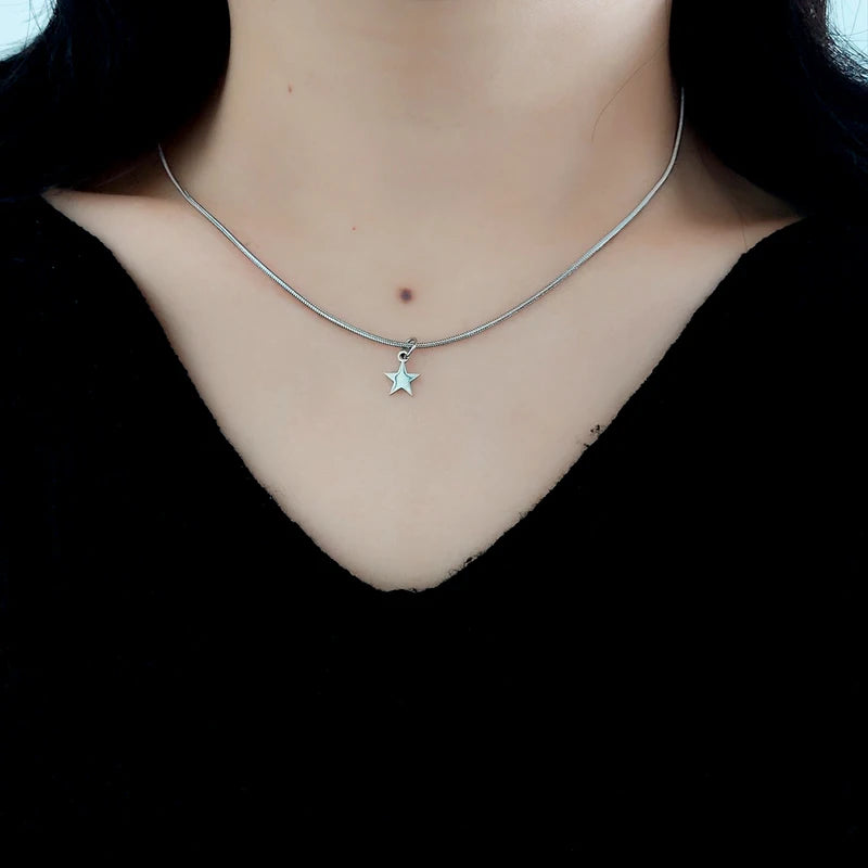 Summer Stainless Steel Snake Bone Chain Necklace with Star Pendant Women’s Jewelry
