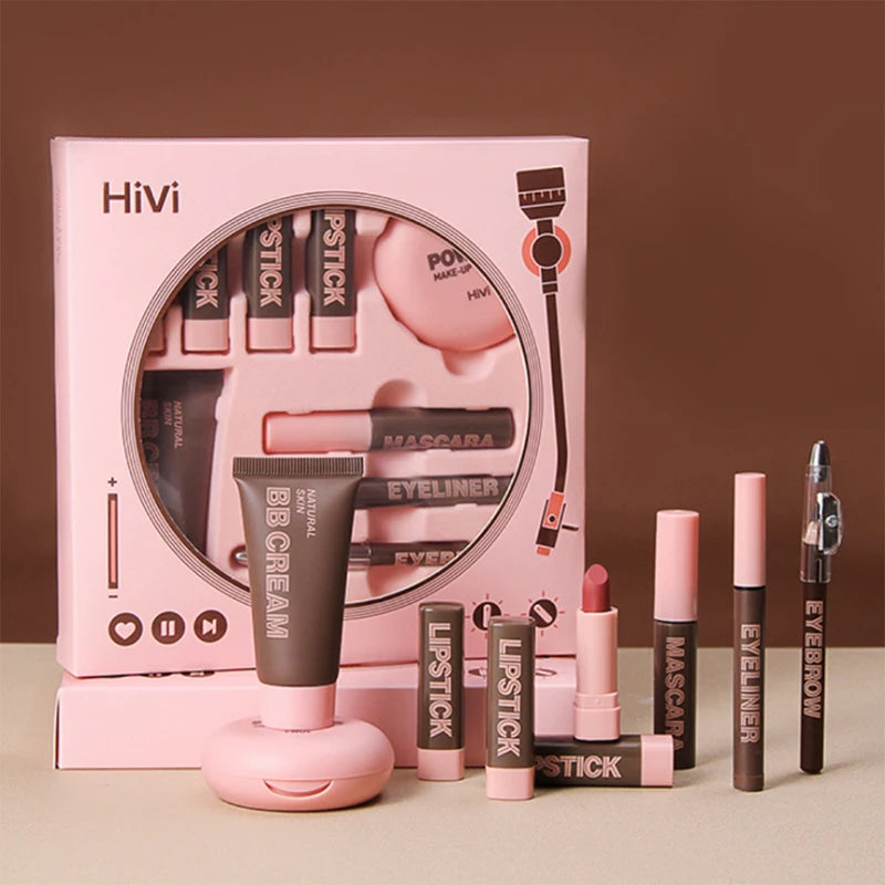 9-Piece Lipstick, Powder, Mascara & Eyebrow Pencil Makeup Set