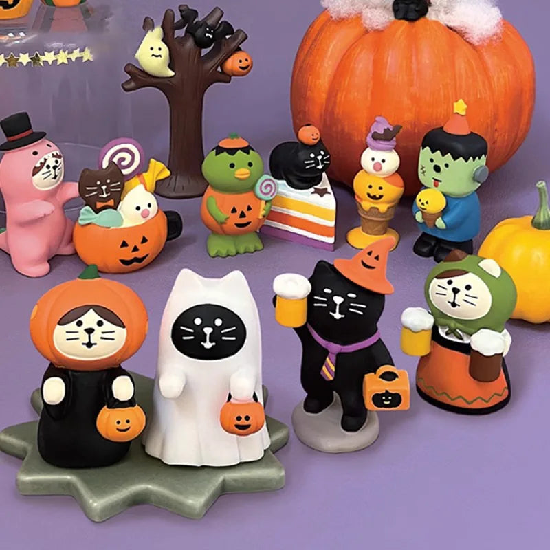 Miniature Halloween Pumpkin Cat Scene Props Resin Decoration for Creative Play