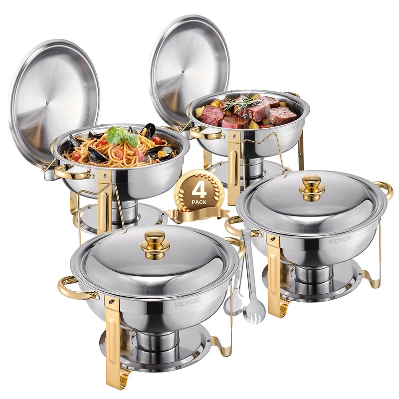 4 Pack Stainless Steel Chafing Dish Buffet Set with Full Size Pans for Catering & Parties