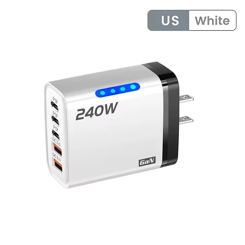 5 in 1 GaN USB-C Desktop Charger 240W Fast Phone Adapter with Braided Cables
