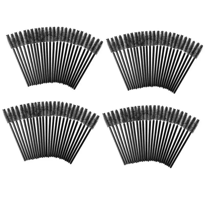 Disposable Mink Eyelash Brushes Set - 100 Black Makeup Applicators