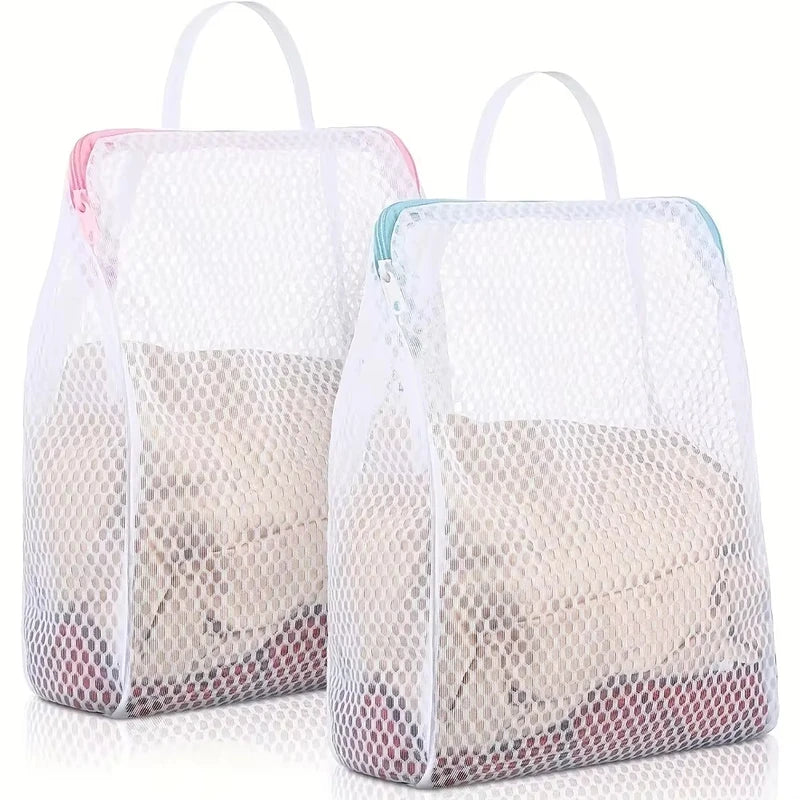 2pcs Honeycomb Mesh Laundry Bags with Handles - Durable Polyester Delicate Clothes Storage