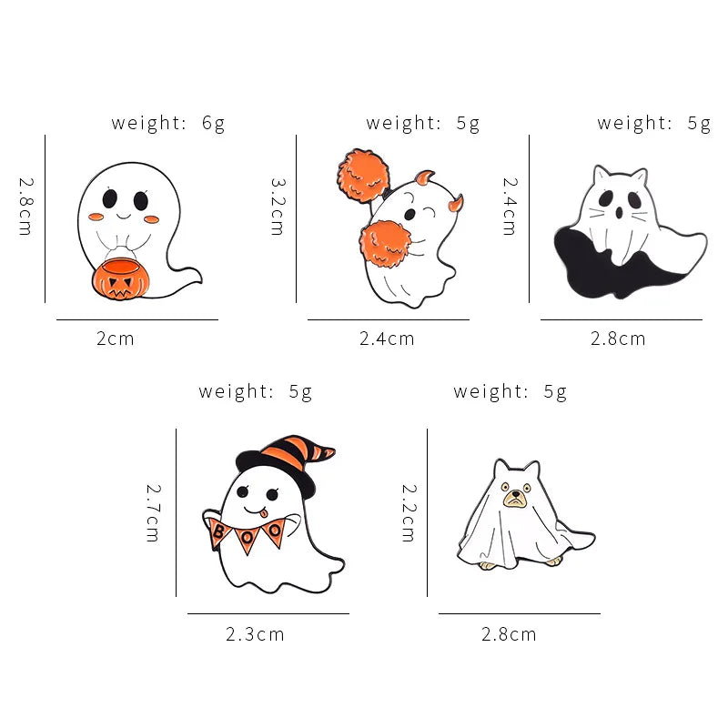 Halloween Ghost Enamel Pins Set - Punk Pumpkin Horror Skeleton Brooches